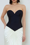 Sweetheart Sheath Ruched Black and White Maxi Formal Dress