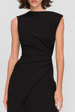 Black A-Line Sleeveless Ruched Maxi Formal Dress