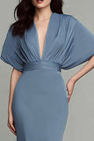 Dusty Blue Mermaid V-Neck Long Formal Dress