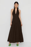 Coffee Halter A-Line Satin Wedding Guest Dress