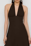 Coffee Halter A-Line Satin Wedding Guest Dress