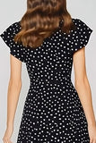Black White Dot Keyhole A-Line Maxi Dress