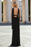 Black White Polka Dot Sheath Spaghetti Straps Wedding Guest Dress