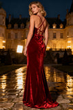 Burgundy Mermaid Velvet Spaghetti Straps Maxi Holiday Dress