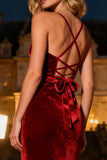 Burgundy Mermaid Velvet Spaghetti Straps Maxi Holiday Dress