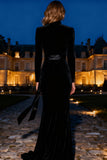 Black Mermaid Velvet High Neck Maxi Formal Dress With Bow