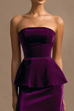 Strapless Plum Velvet Maxi Holiday Party Dress