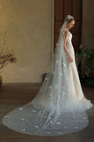 Ivory One-Tier Butterfly Appliqued Wedding Veil With Pearls