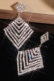 Silver Sqrare Shaped Rhinestone Drop Earrings