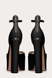 Black Platform Hunky Heel Sandals With Ankle Strap