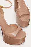 Black Platform Hunky Heel Sandals With Ankle Strap