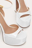 Black Platform Hunky Heel Sandals With Ankle Strap