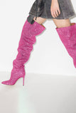 Sparkly Silver Rhinestone Over-The-Knee Stiletto Boots