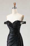 Black Off The Shoulder Appliqued Mermaid Prom Dress With Slit