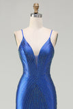 Royal Blue Mermaid Beaded Prom Dress With Slit