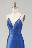 Royal Blue Mermaid Beaded Prom Dress With Slit