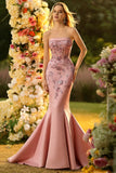 Blush Mermaid Strapless Corset Sequin Satin Prom Dress
