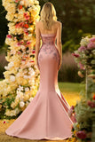 Blush Mermaid Strapless Corset Sequin Satin Prom Dress