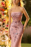 Blush Mermaid Strapless Corset Sequin Satin Prom Dress