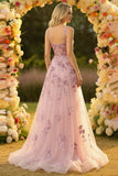 Sparkly Blush Spaghetti Straps A Line Corset Prom Dress