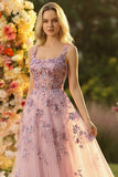 Sparkly Blush Spaghetti Straps A Line Corset Prom Dress