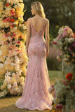 Sparkly Spaghetti Straps Mermaid Blush Prom Dress