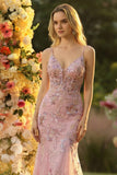Sparkly Spaghetti Straps Mermaid Blush Prom Dress