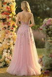 Sparkly Blush A Line Spaghetti Straps Maxi Prom Dress