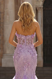 Mermaid Strapless Appliqued Lilac Sequin Prom Dress