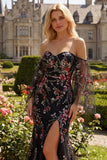 Off the Shoulder Mermaid Floral Black Sequin Prom Dress