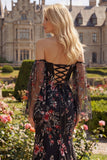 Off the Shoulder Mermaid Floral Black Sequin Prom Dress