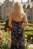 Mermaid Floral Black Sequin Prom Dress with Slit