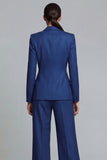 Notched Lapel 2 Piece Slim Fit Dark Blue Women Suits