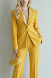 Yellow Peaked Lapel Single Buckle 2 Piece Slim Fit Women Suits