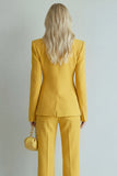 Yellow Peaked Lapel Single Buckle 2 Piece Slim Fit Women Suits