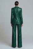 Sparkly Dark Green Peaked Lapel 2 Piece Women Prom Suits