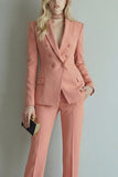 Peaked Lapel 2 Piece Slim Fit Orange Women Suits