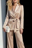 Champagne Peaked Lapel 2 Piece Women Suits with Sash