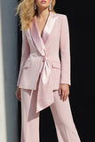 Pink Slim Fit Peaked Lapel 2 Piece Women Suits