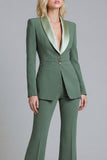 Shawl Lapel 2 Piece Grey Green Slim Fit Women Suits