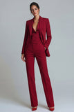 Burgundy Peaked Lapel 2 Piece Slim Fit Women Suits