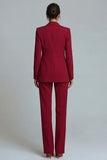 Burgundy Peaked Lapel 2 Piece Slim Fit Women Suits