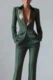 Dark Green Peaked Lapel 2 Piece Classic Women Suits
