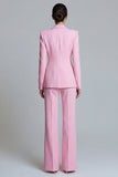Pink Peaked Lapel 2 Piece Slim Fit Women Suits