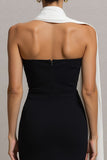Strapless Mermaid Satin Maxi Black Tie Dress With Streamer