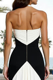 Mermaid Black and White Halter Maxi Formal Dress
