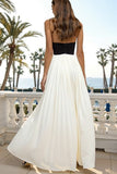 Black and White A-Line Satin Halter Maxi Formal Dress