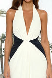 White Halter Sheath Satin Maxi Formal Dress