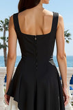 Black and White Square Neck A-Line Formal Dress