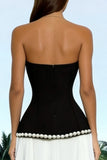 Black and White A-Line Sweetheart Maxi Formal Dress With Pearls